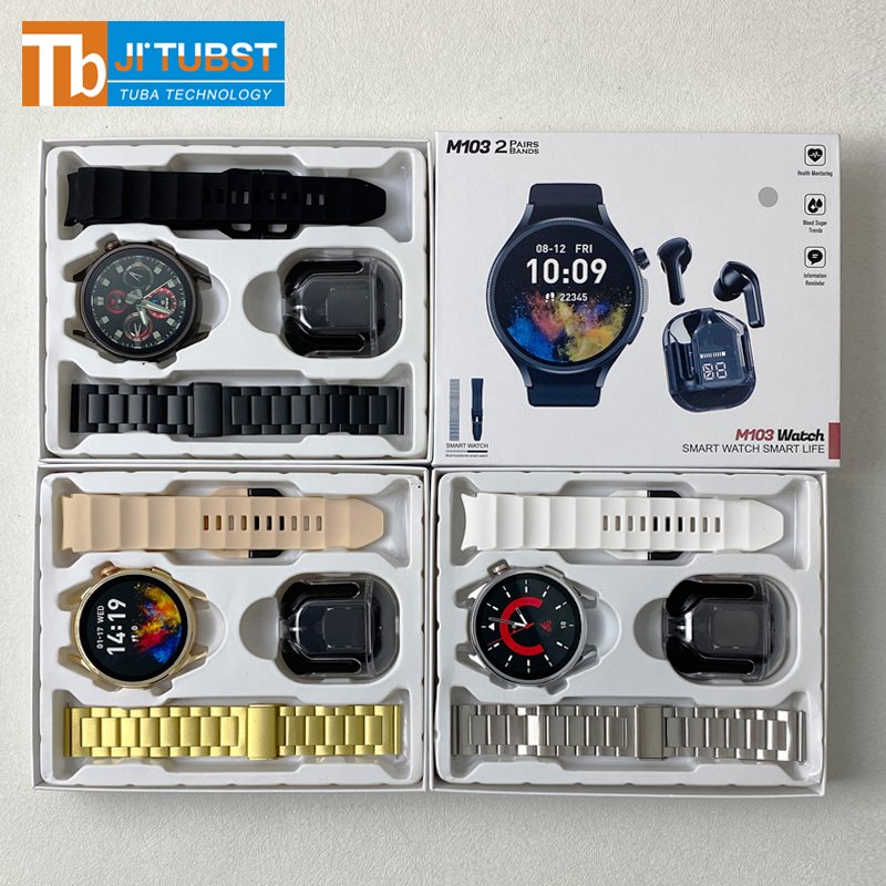 M103 fashion Round relojes smart watch 2 in en 1 with earphones series 9 ultra 2024 smartwatch for man woman