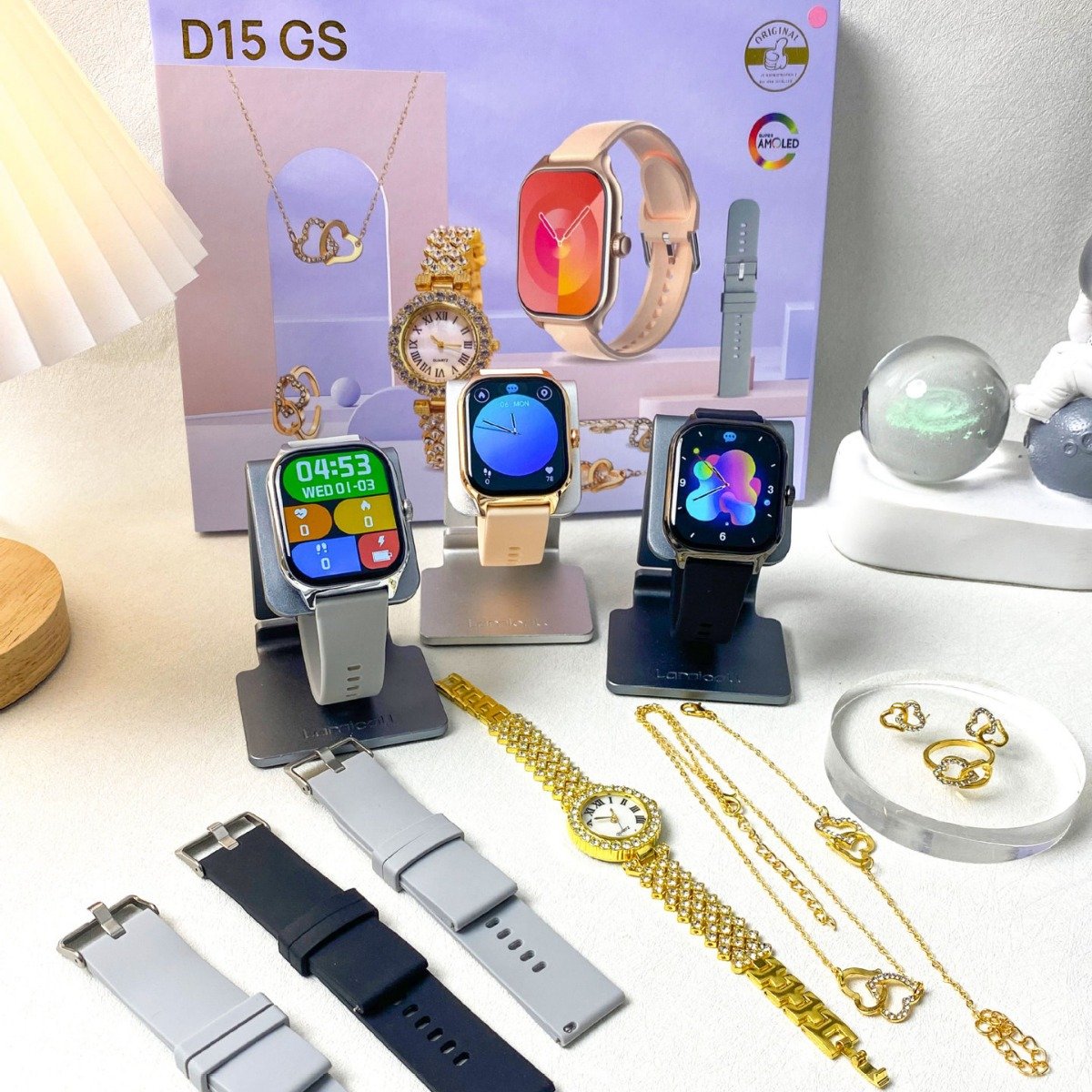New Product Gift Box D15 GS Women's Smart Watch Jewelry Set Luxury Women's Jewelry Bracelet Necklace Bluetooth Watch Gift Box