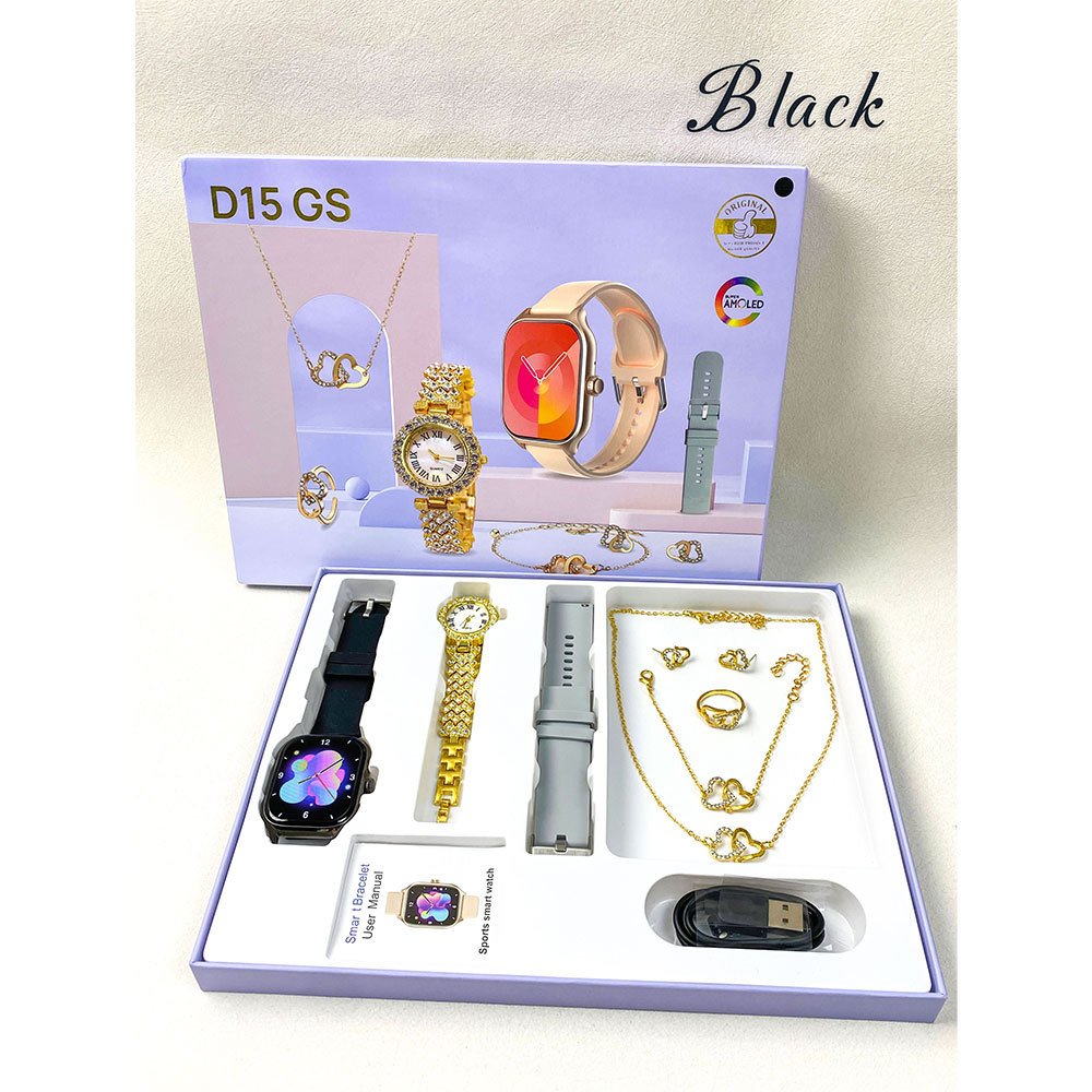 New Product Gift Box D15 GS Women's Smart Watch Jewelry Set Luxury Women's Jewelry Bracelet Necklace Bluetooth Watch Gift Box