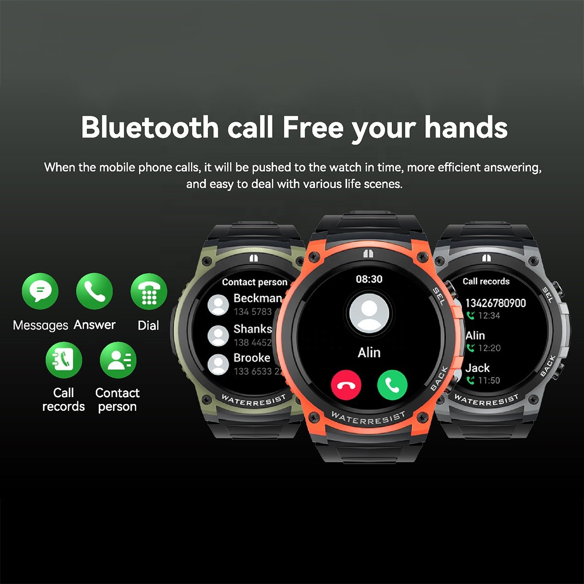 DM55 Outdoor Sport Smart Watch IP68 Waterproof BT Music Call Blood Oxygen 400mAh Battery Health Tracker for Android iOS