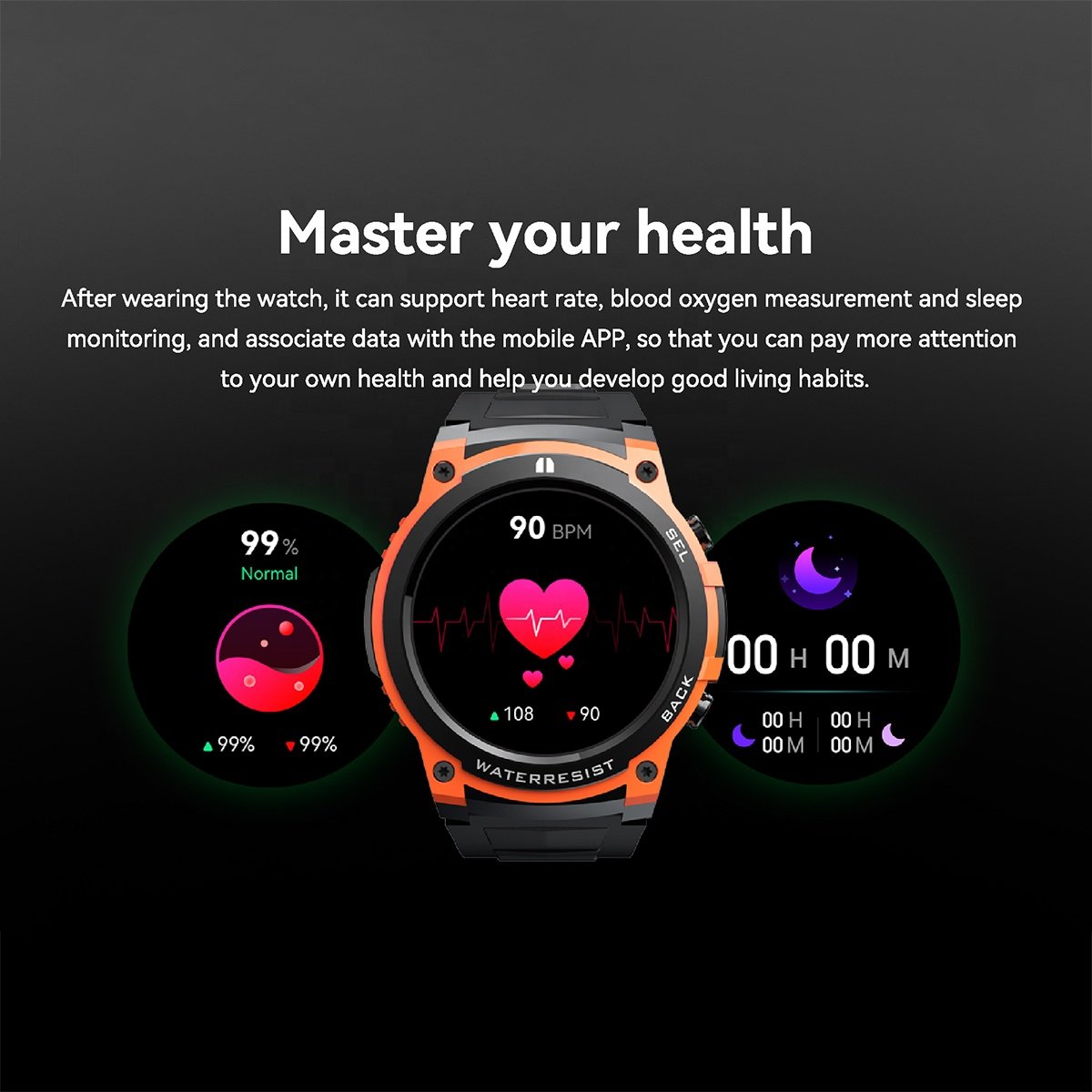 DM55 Outdoor Sport Smart Watch IP68 Waterproof BT Music Call Blood Oxygen 400mAh Battery Health Tracker for Android iOS