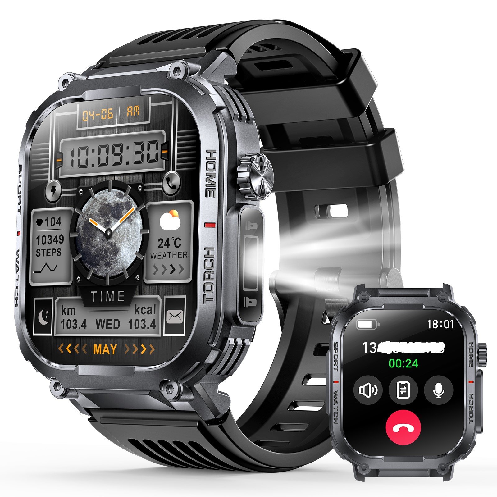 2024 Newest Outdoor Sports Smart Watch 2.02 inch HD Large Screen 3ATM Deep Waterproof Flashlight Fitness Tracker Smartwatch