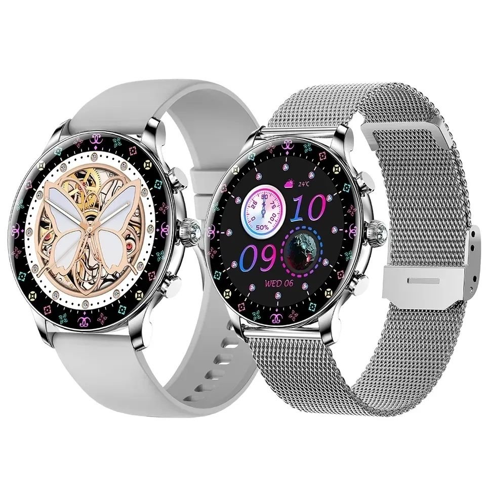 Flyrabbit 100 sport mode heart rate blood oxygen music bt call ladies smartwatch round screen women smart watch 2024
