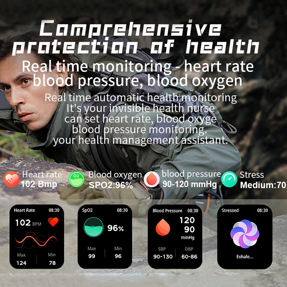 SENBONO KR80 2023 Outdoor Sports Smartwatch Men Blue tooth Call Compass Watch Barometer Waterproof big screen Men Smart Watch