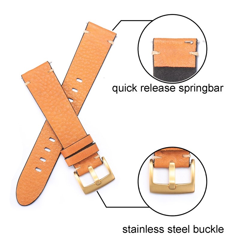 Handmade genuine leather watch bands quick release spring bar cow leather strap 20mm 22mm fit for universal smart watches