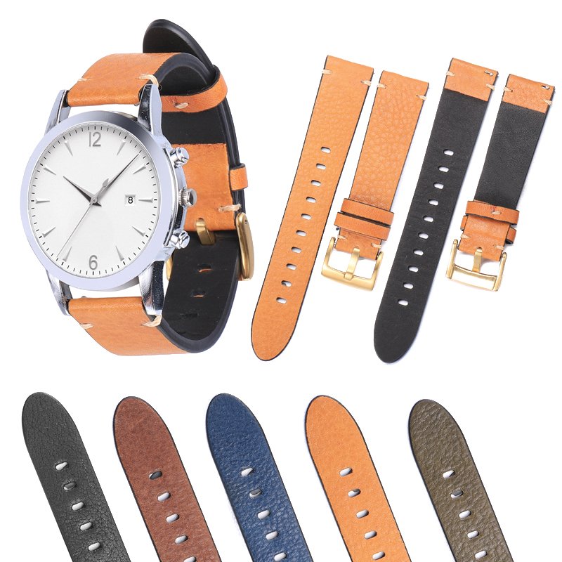Handmade genuine leather watch bands quick release spring bar cow leather strap 20mm 22mm fit for universal smart watches