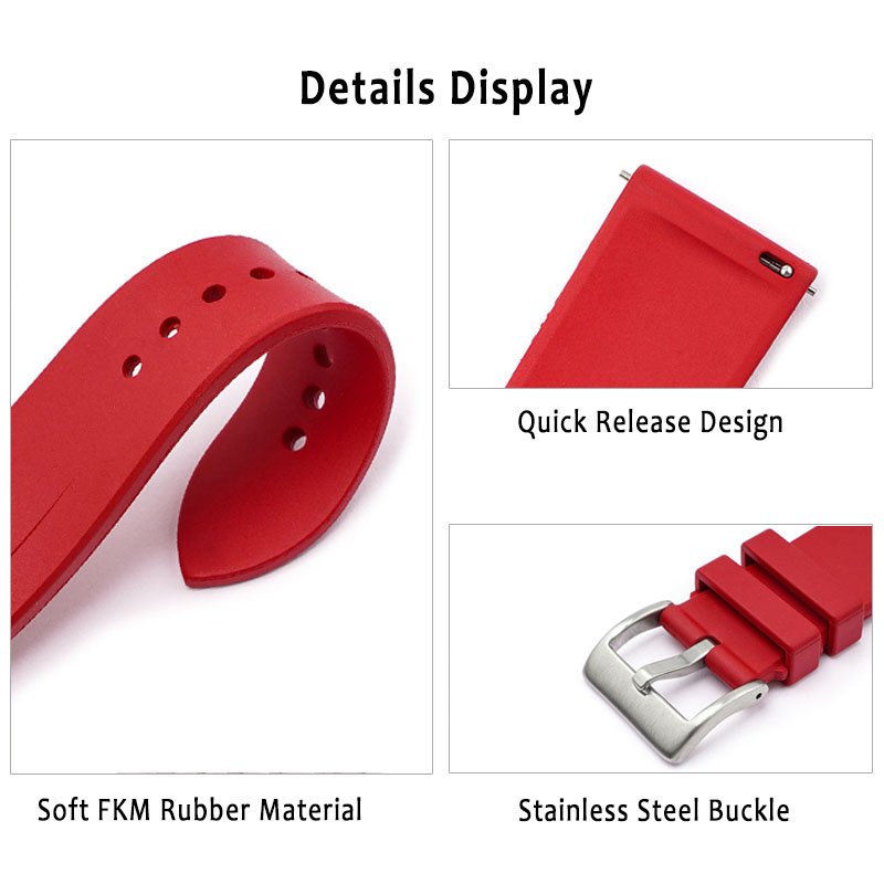 20mm 22mm Sport Waterproof FKM Rubber Smart Watch Strap Watchband for Seiko/Rolex/Casio/Huawei GT Watch Bands