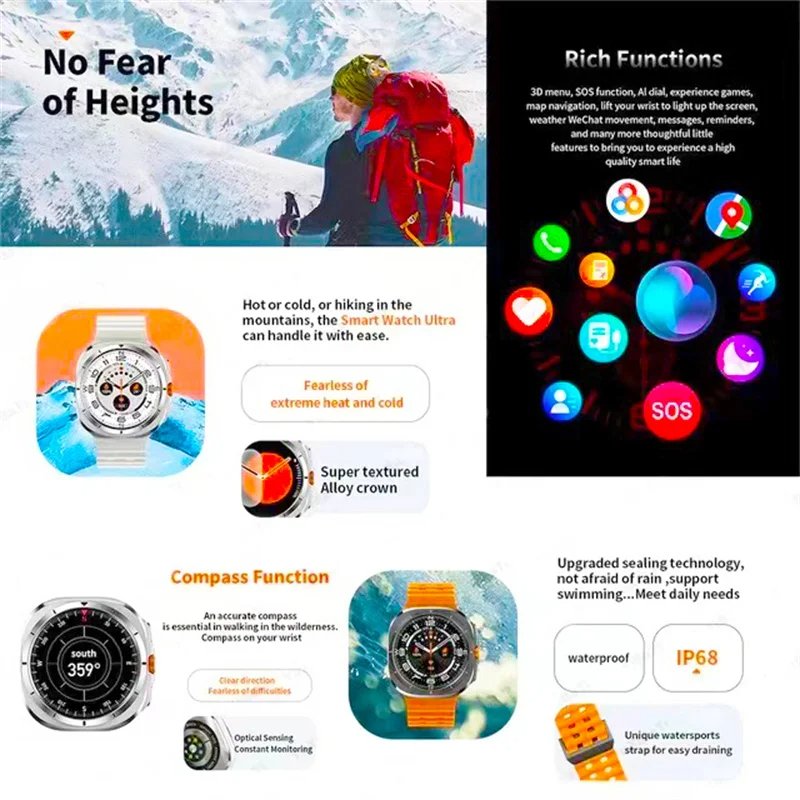 2024 New W7 Smart Watch 1.43-inch AMOLED Multi-sport Mode BT Calling Message Reminder Health Monitoring Leisure Smart Watch