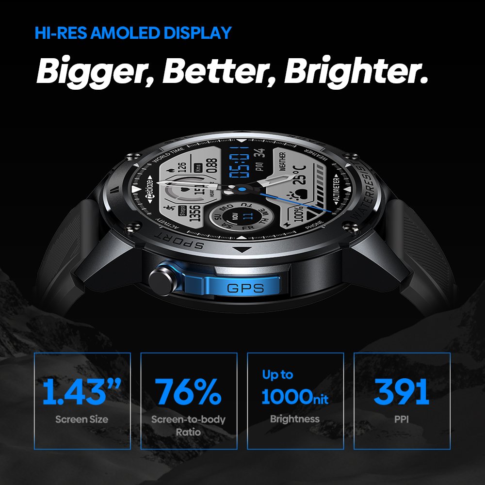 New Zeblaze Stratos 2 Ultra GPS Smart Watch Built-in Dual-band GNSS Compass Barometric Altimeter 10 ATM Voice Calling Smartwatch