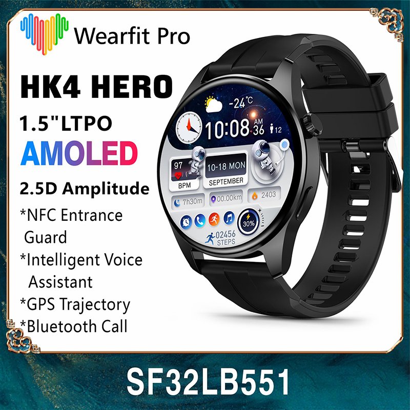 New Sports Smart Watch HK4Hero Wireless Charging Double Straps Heart Rate Monitor Amoled Screen GPS NFC Fitness Watch