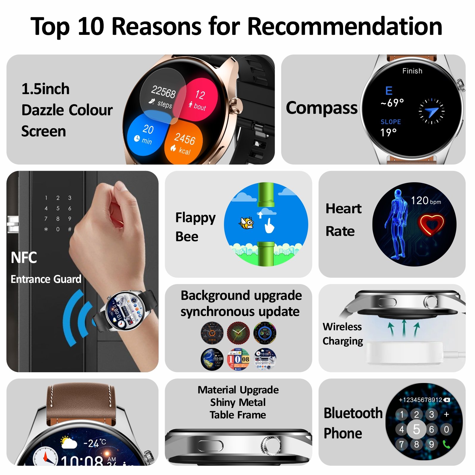 New Sports Smart Watch HK4Hero Wireless Charging Double Straps Heart Rate Monitor Amoled Screen GPS NFC Fitness Watch