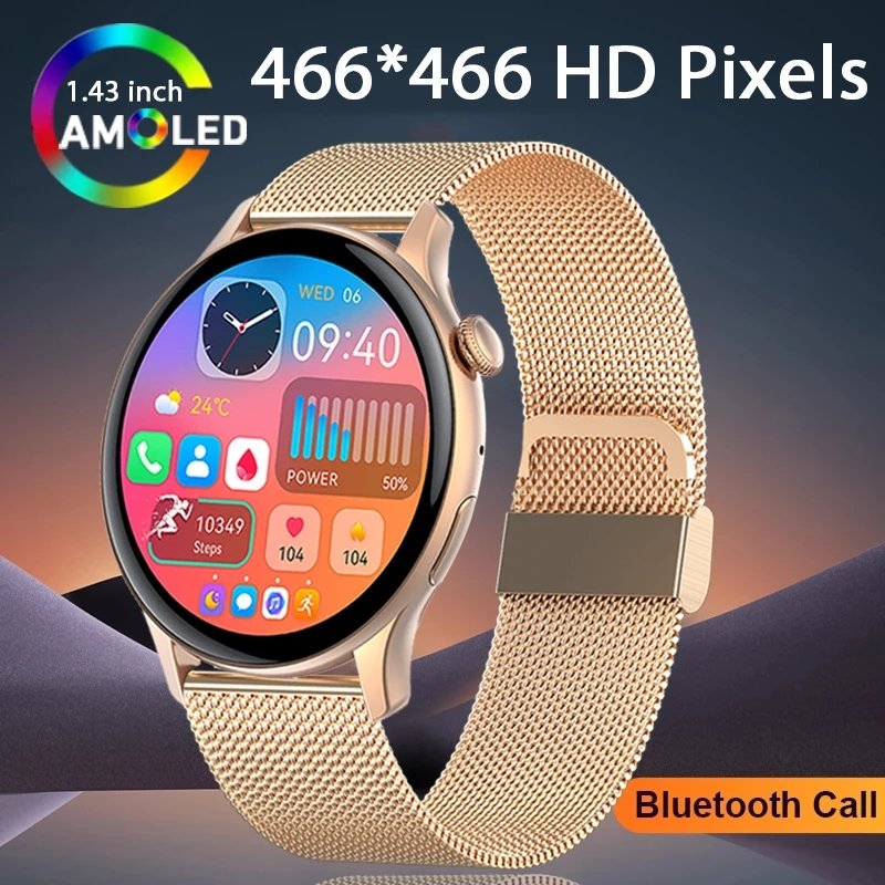 Flyrabbit 2024 New NFC HK85 Smart Watch Women 1.43 Inch AMOLED Screen 466x466 Always On Display Sport Bluetooth Call Smartwatch
