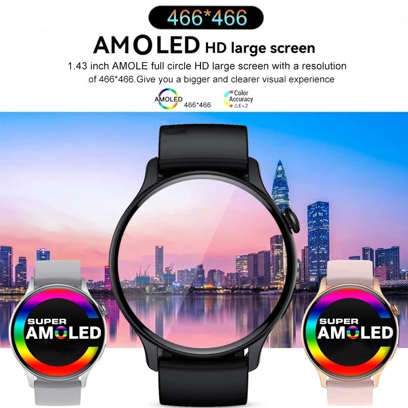 Flyrabbit 2024 New NFC HK85 Smart Watch Women 1.43 Inch AMOLED Screen 466x466 Always On Display Sport Bluetooth Call Smartwatch