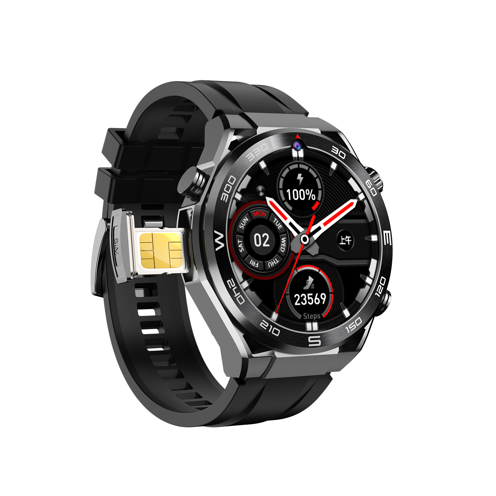4G smartwatch 1.508" Wifi nano sim card Front+Side Dual Cameras Video call SOS Call NFC GPS Playstore B8 AMOLED smart watch
