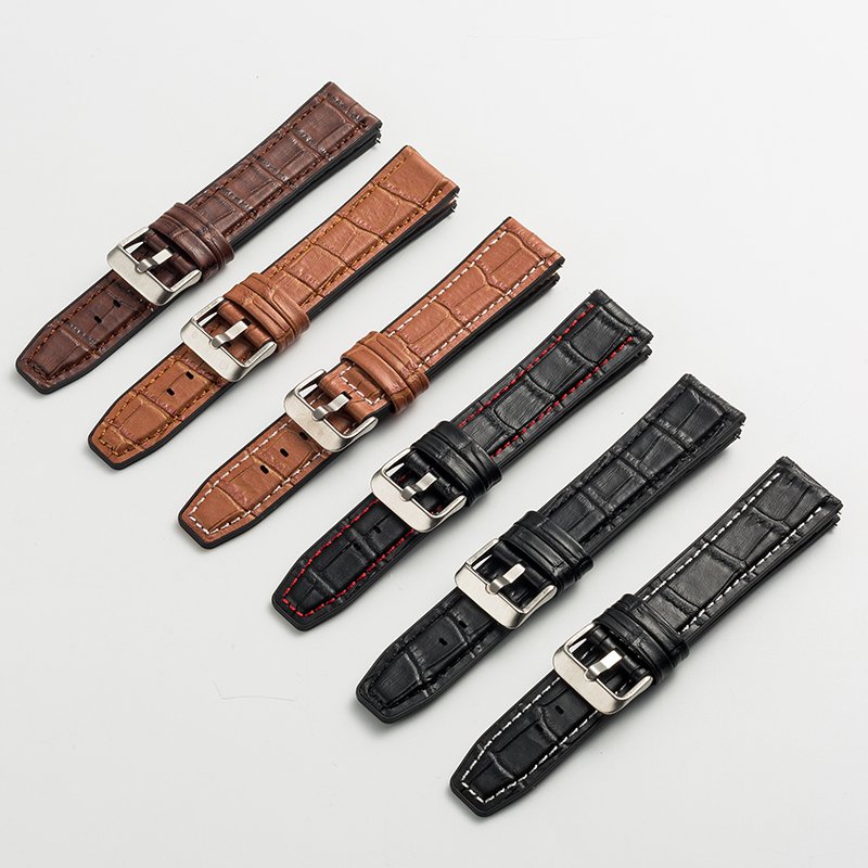 Genuine Leather with silicone watch strap 20mm 22mm smart Watch Band top layer leather watch strap