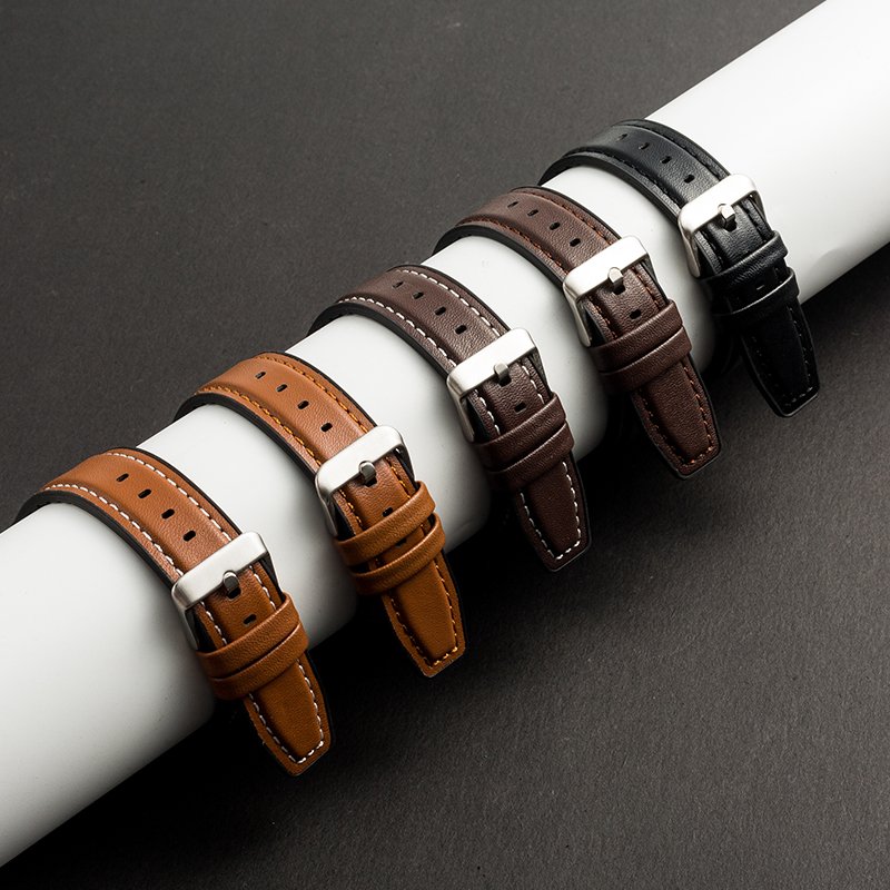 Genuine Leather with silicone watch strap 20mm 22mm smart Watch Band top layer leather watch strap