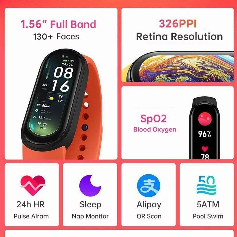 2024 M6 Smart Band Watch Analog Watch Bracelet Wristband Fitness Tracker Blood Pressure Heart Rate BP Monitor Waterproof Watches
