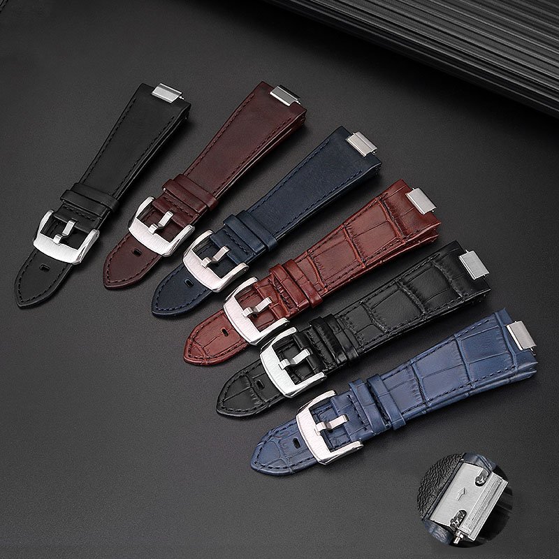 Retro Bamboo Pattern Smart Leather Watch Strap Quick Release 26*12mm Crocodile Prx Genuine Leather Watch Bands With Adjust Tool