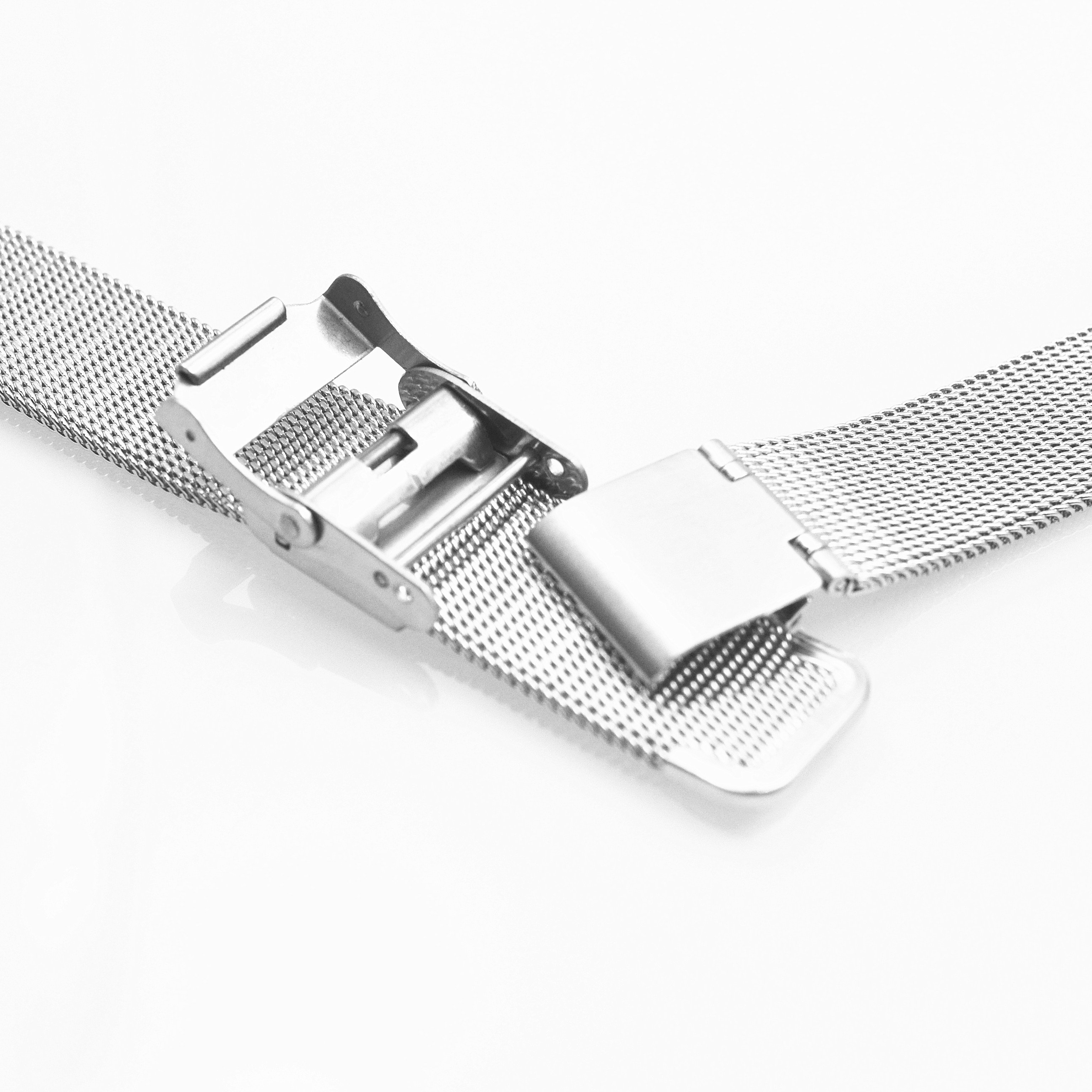 New product 0.4mm wire black stainless steel mesh watch band with safty buckle for smart bracelet smart watch 14 - 22mm