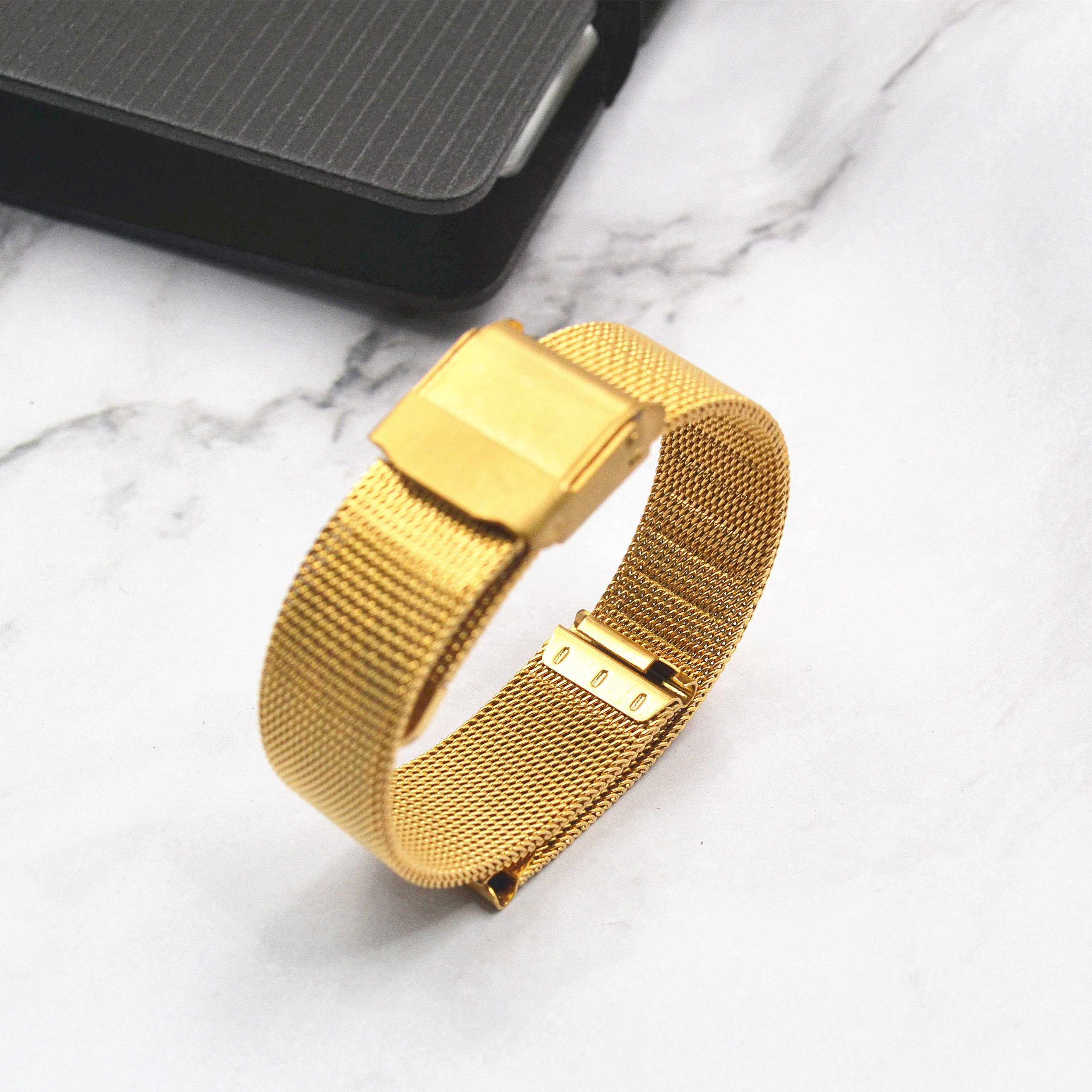 New product 0.4mm wire black stainless steel mesh watch band with safty buckle for smart bracelet smart watch 14 - 22mm