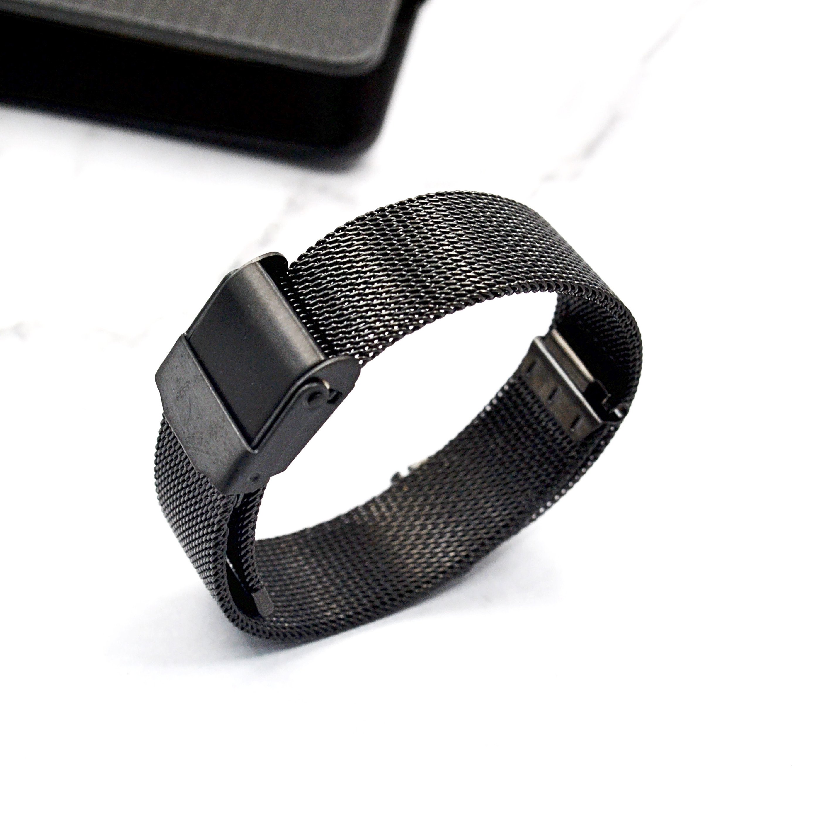 New product 0.4mm wire black stainless steel mesh watch band with safty buckle for smart bracelet smart watch 14 - 22mm