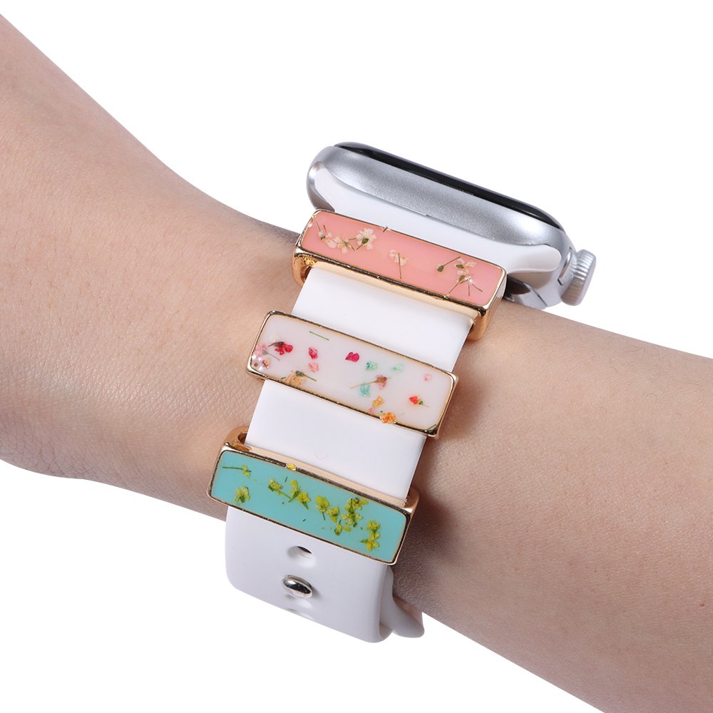 New For Apple Watch Band Metal Charms Decorative Drop Glaze Flower Ring Diamond Ornament Smart Watch Silicone Strap Accessories