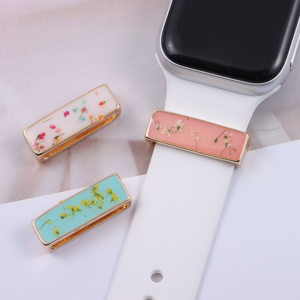 New For Apple Watch Band Metal Charms Decorative Drop Glaze Flower Ring Diamond Ornament Smart Watch Silicone Strap Accessories