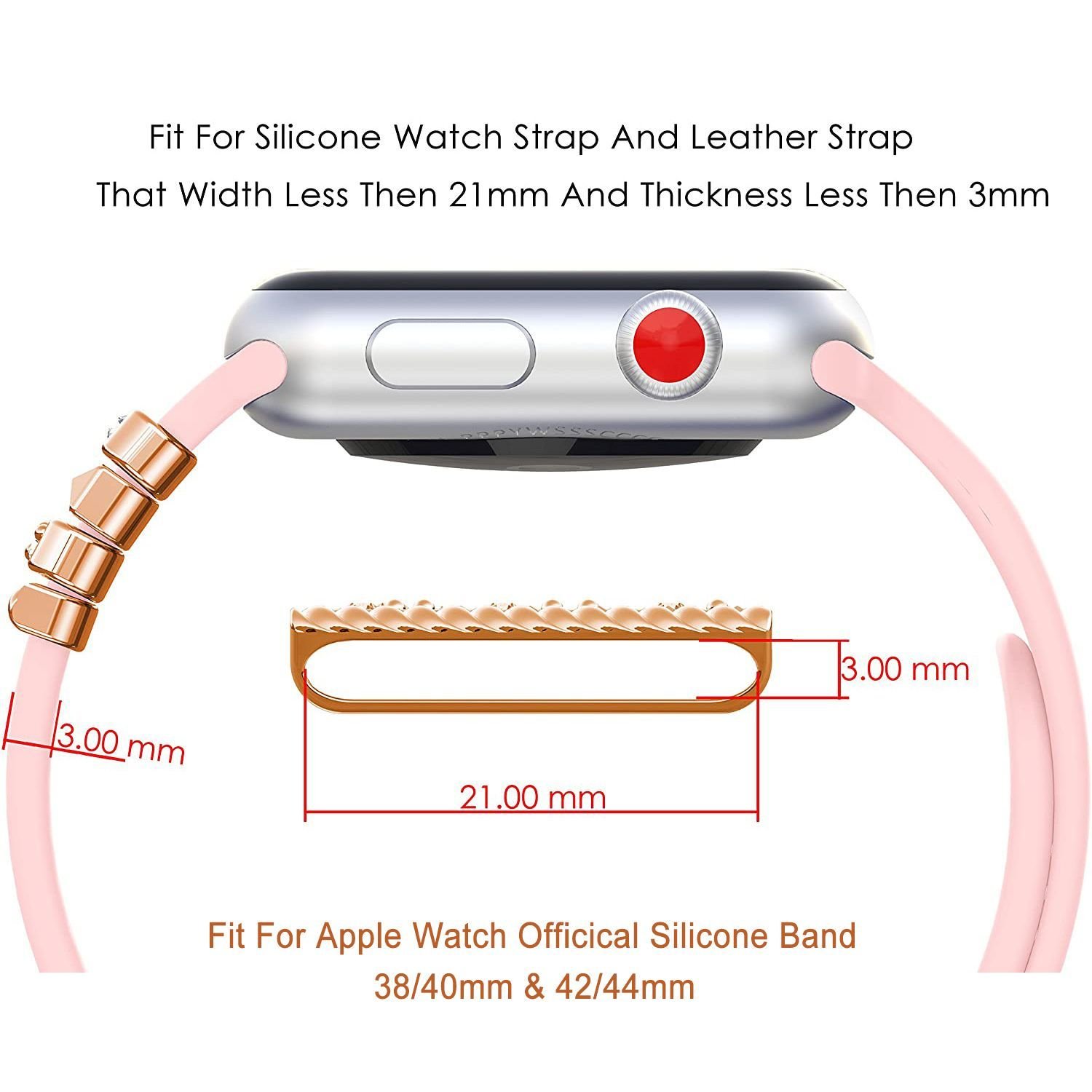 New For Apple Watch Band Metal Charms Decorative Drop Glaze Flower Ring Diamond Ornament Smart Watch Silicone Strap Accessories