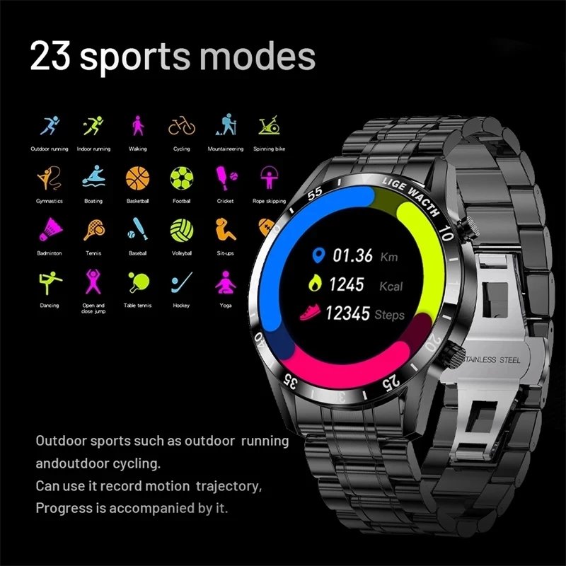 LIGE Top Business Smartwatch Sport Men's Watch Sport Heart Rate Monitoring IP67 Waterproof Smart Watch for Men