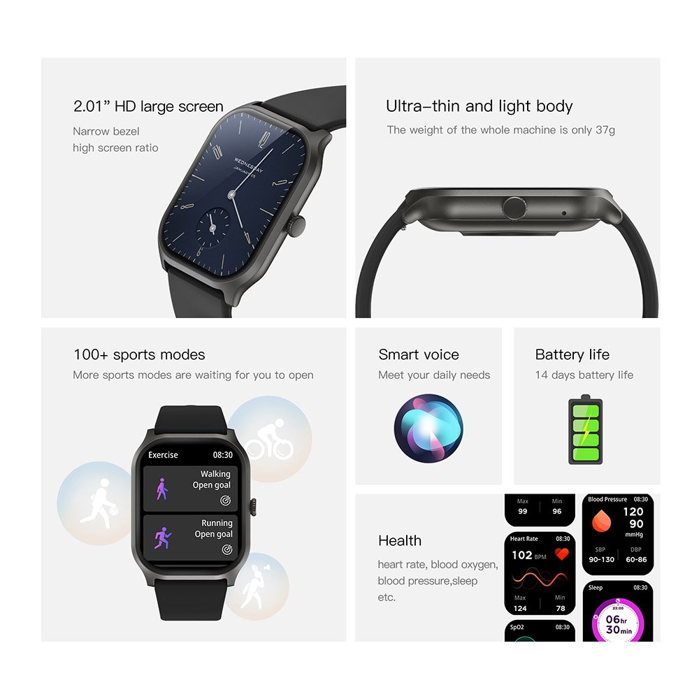 2023 Smart Watch HM77 2.01 inch HD screen BT Call wearable devices health monitor Waterproof Smart watch men women