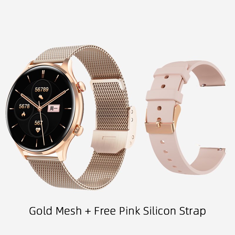 New Smart Watch AK50 for Women, Gold Black Silver Thin Watch Case Two Straps 1.32inch Display Phone Calls Message Push Health