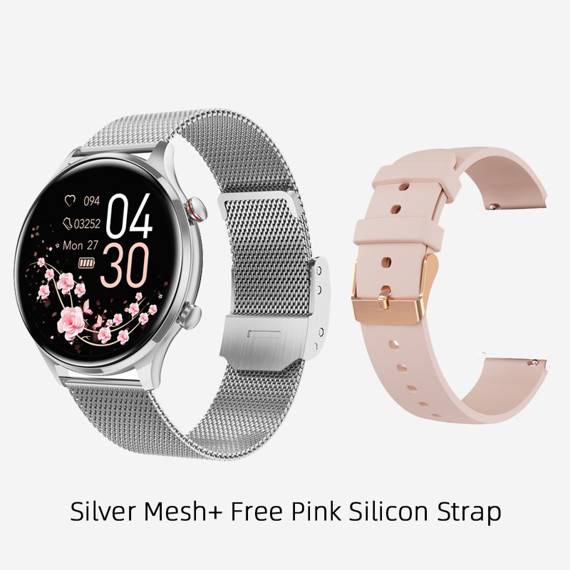 New Smart Watch AK50 for Women, Gold Black Silver Thin Watch Case Two Straps 1.32inch Display Phone Calls Message Push Health