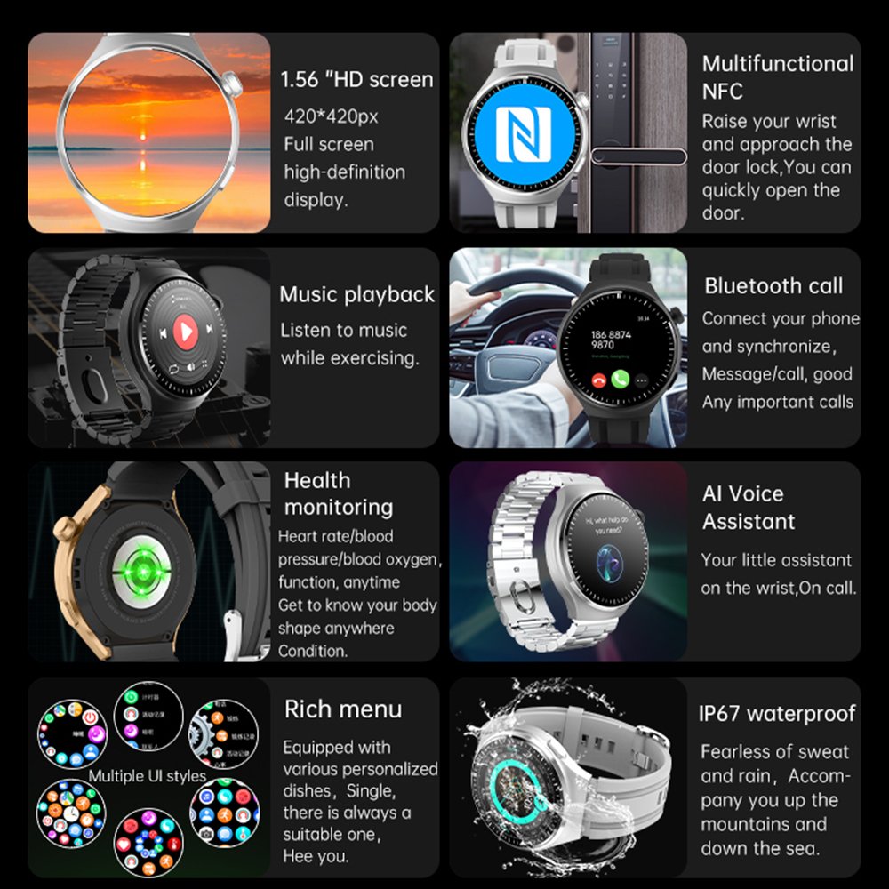 Gs watch4 pro IP67 Waterproof Smartwatch AI voice assistant Reloj inteligente 2024 Montre intelligente NFC Smart watch