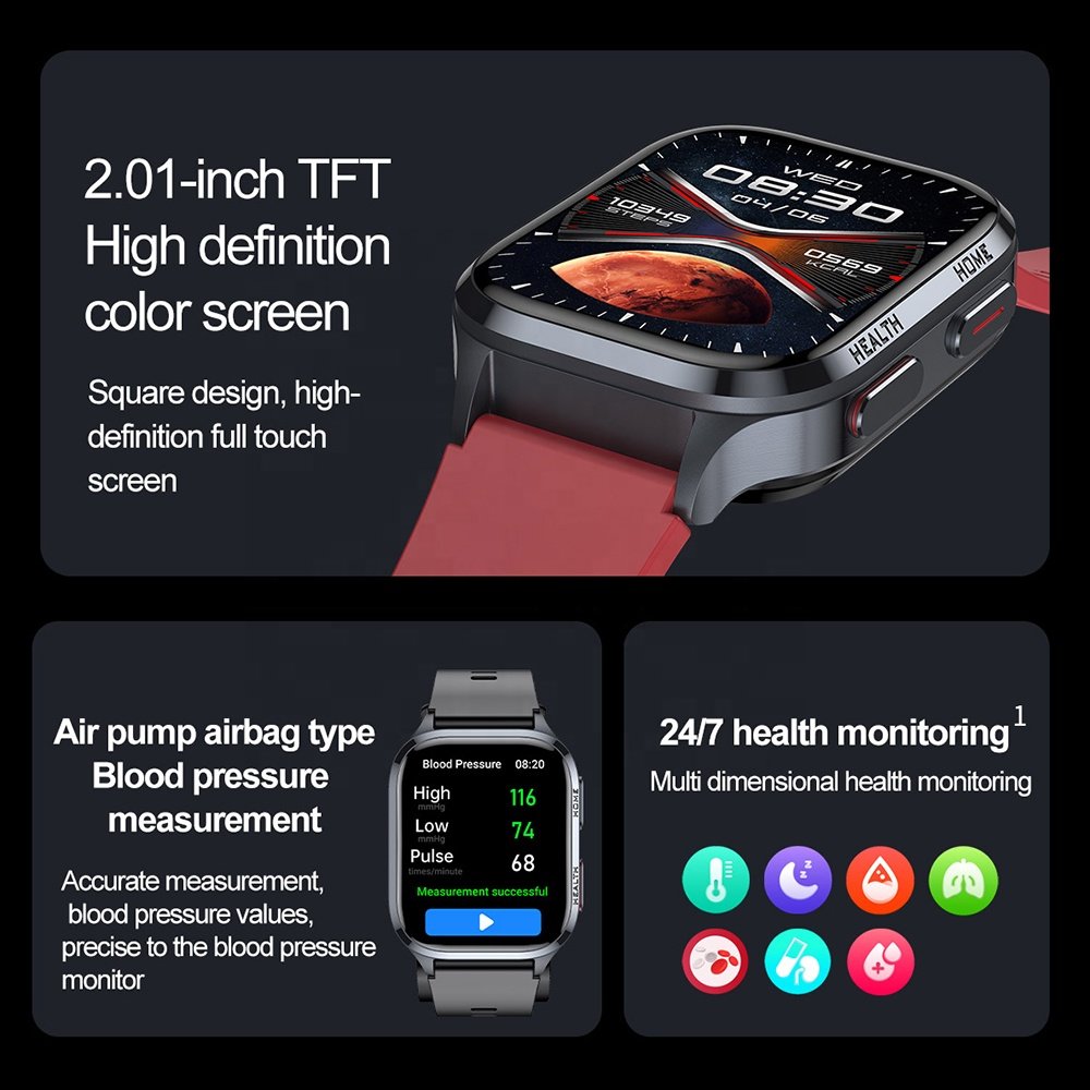 S18 Air Pump Smart Watch Accurate Blood Pressure Monitor BT Call Heart Rate Uric Acid Blood Sugar Body Temperature Smart Watch