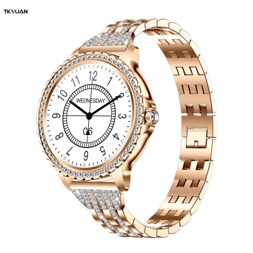TKYUAN Top Selling Ladies Smartwatch Fitness Sport Heart Rate Blood Oxygen Monitoring Steel Strap Round Smart Watch for Women
