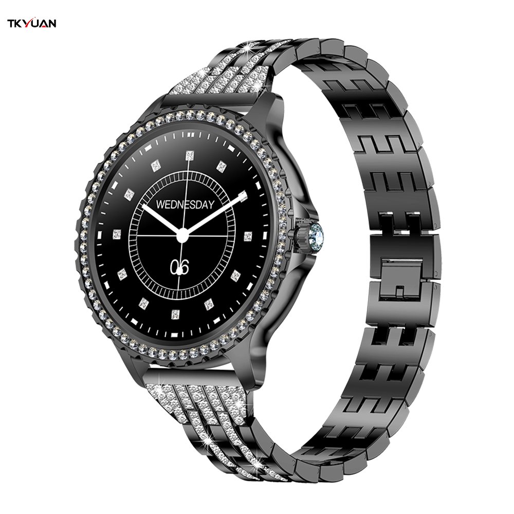 TKYUAN Top Selling Ladies Smartwatch Fitness Sport Heart Rate Blood Oxygen Monitoring Steel Strap Round Smart Watch for Women