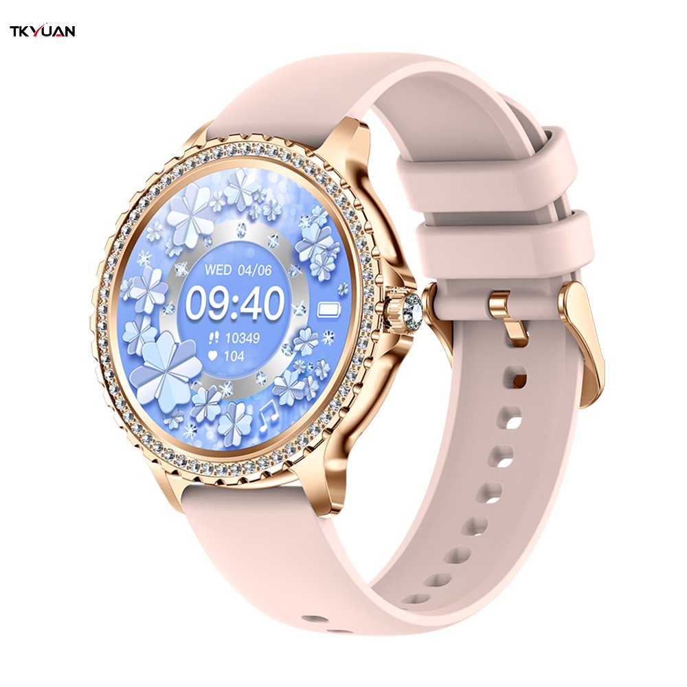 TKYUAN Top Selling Ladies Smartwatch Fitness Sport Heart Rate Blood Oxygen Monitoring Steel Strap Round Smart Watch for Women