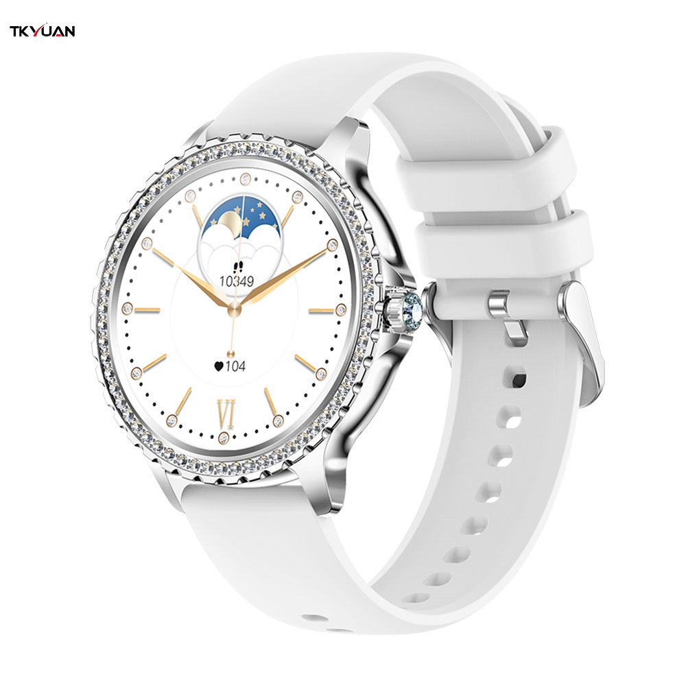 TKYUAN Top Selling Ladies Smartwatch Fitness Sport Heart Rate Blood Oxygen Monitoring Steel Strap Round Smart Watch for Women