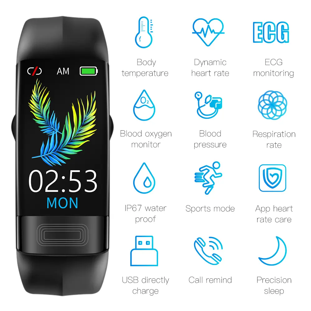 P11 Plus Smart Bracelet Body Temperature Monitoring Smart Wristband ECG PPG Smart Watch Heart Rate Blood Pressure Bracelet