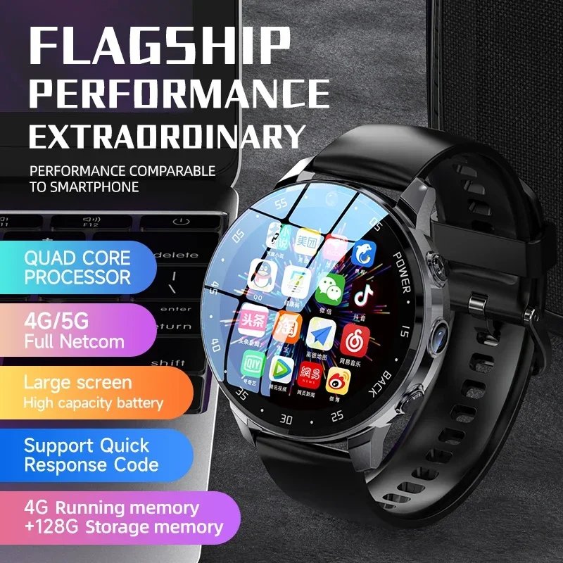 4G NET NEW A3 Global Android Smartwatch Men Dual HD Camera Smart Watch Full Touch Screen Heartrate IP67 Waterproof 64G SIM Call