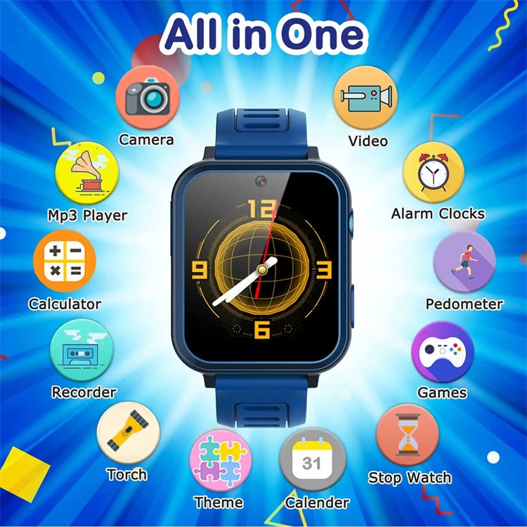 SlMM Calculator Alarm Clock Child Boys Smartwatch, 1.54Inch Touch Screen S16 Gaming Baby Kids Smart Watch With 16 Games