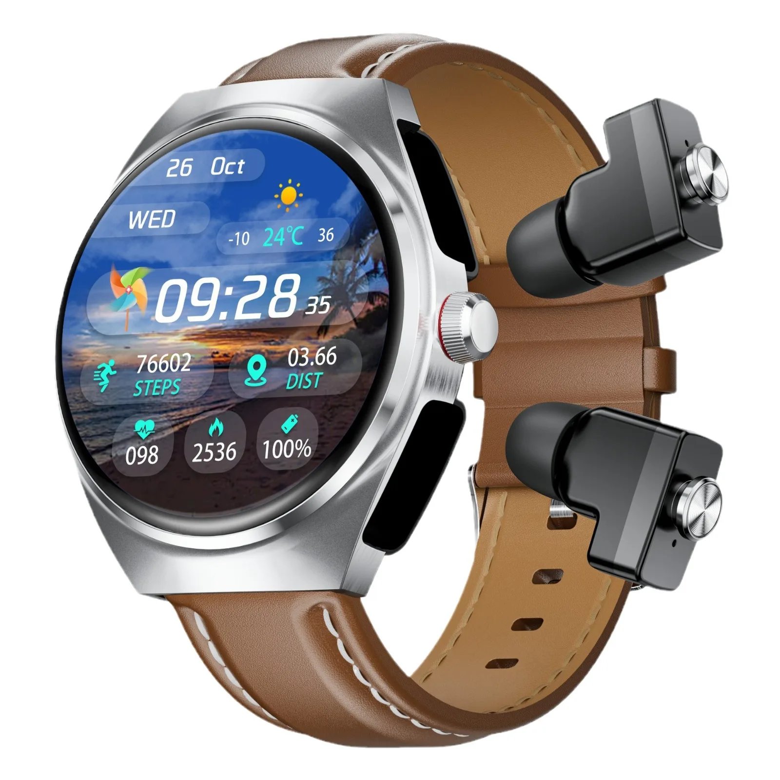2024 Smart Watch TWS 2-in-1 Headset Heart Rate Blood Pressure Health Monitoring Headphones Play Music