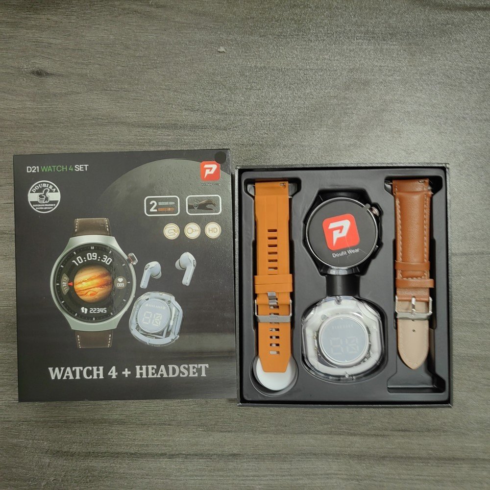2024 New model 40mm big screen round smart watch for men Leather strap men smartwatch D21watch 4 SET