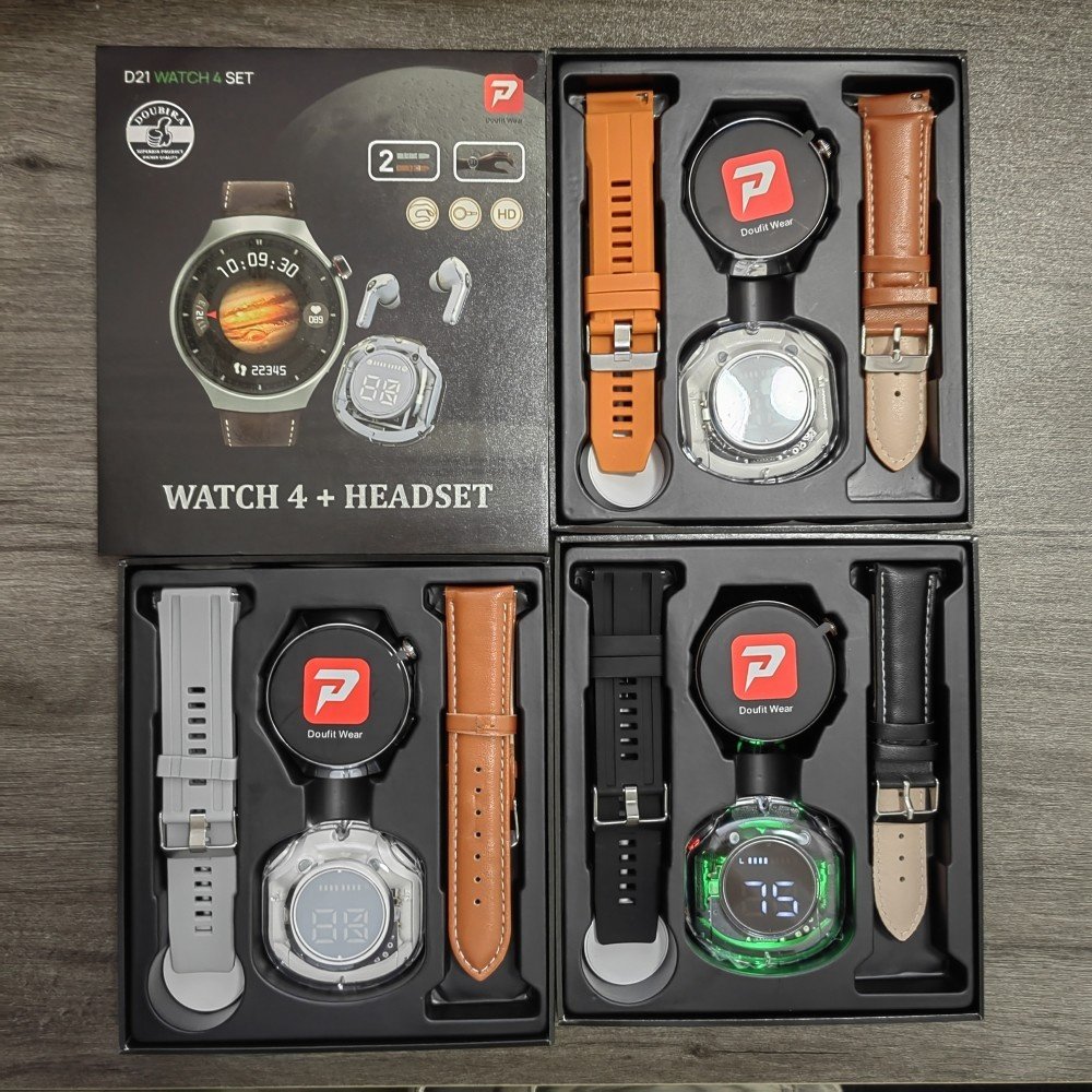 2024 New model 40mm big screen round smart watch for men Leather strap men smartwatch D21watch 4 SET