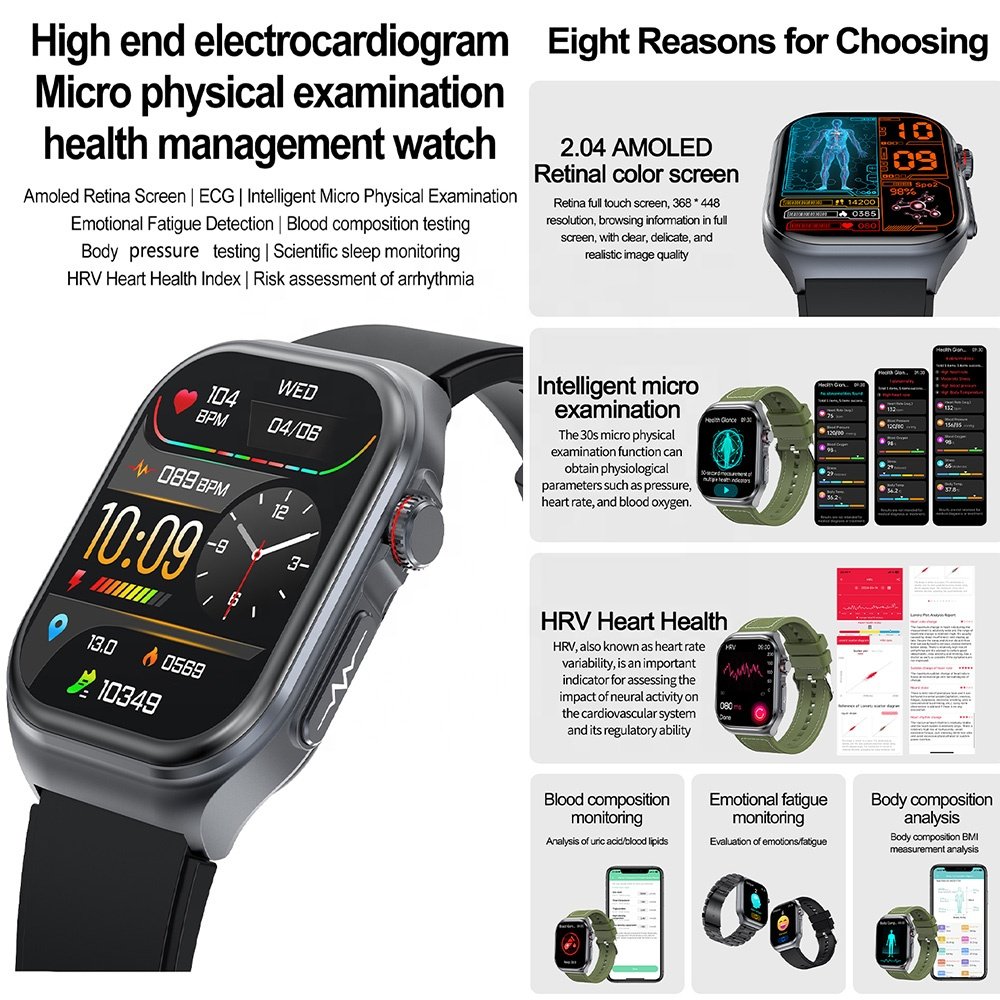 2.04 inch AMOLED screen NFC BT SOS emergency call phone talking ET585 smartwatch sleep ECG health monitoring smart watch ET585
