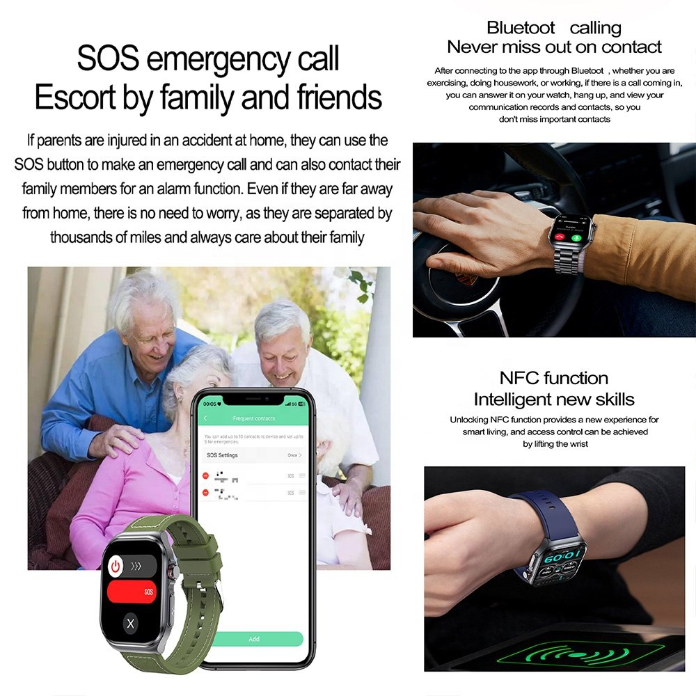 2.04 inch AMOLED screen NFC BT SOS emergency call phone talking ET585 smartwatch sleep ECG health monitoring smart watch ET585