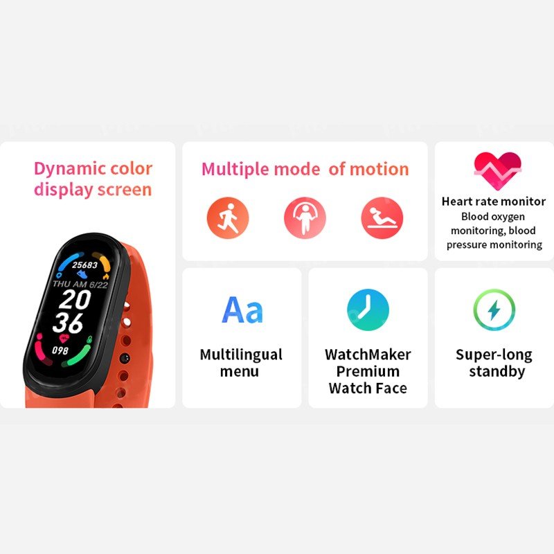 New Smart Watch M6 Smart Bracelet Mi Band Inteligente Pulseira 0.96 TFT Waterproof Fitness tracker Smart Wristband Watch