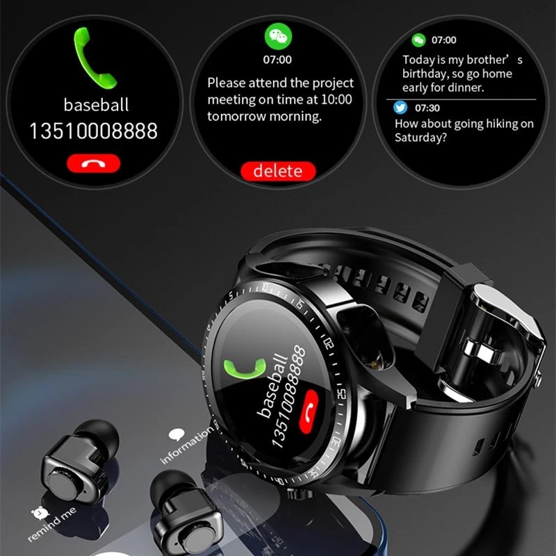 JM03 Smart Watch With Earphones Headphones TWS Blue tooth Headset 2 en 1 HIFI Stereo Wireless Sports Music Playing Smartwatch