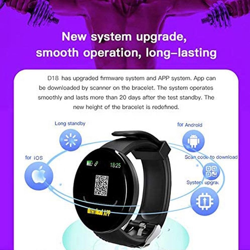 new arrivals d18 bt bracelet whole sale smart watch 1.3 inch round screen heart rate blood pressure waterproof smartwatch 116