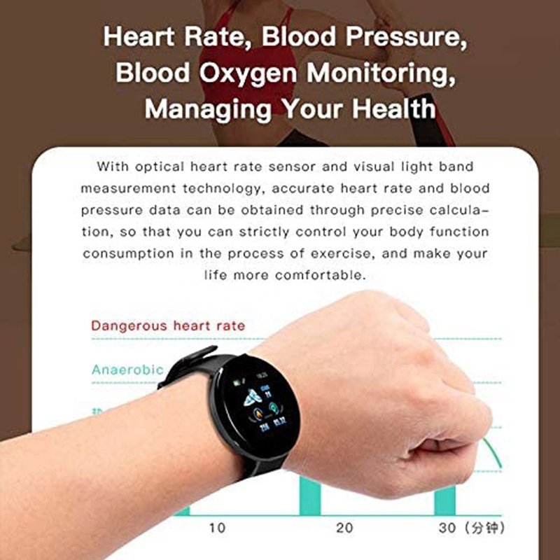 new arrivals d18 bt bracelet whole sale smart watch 1.3 inch round screen heart rate blood pressure waterproof smartwatch 116